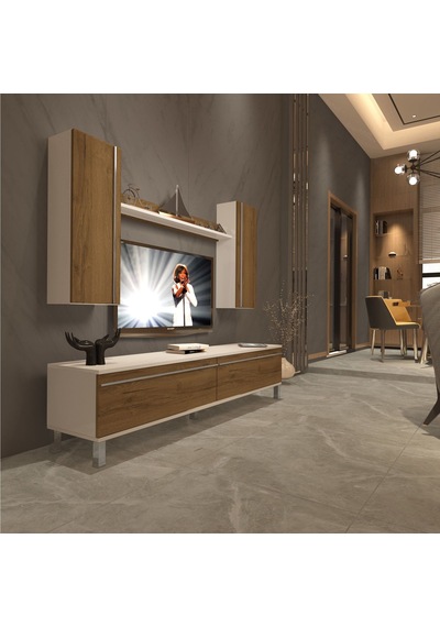 Decoraktiv Eko 7 Mdf Std Krom Ayaklı Tv Ünitesi Tv Sehpası - Beyaz Pera Beyaz - Meşe Decoraktiv Eko 7 Mdf Std Krom Ayaklı Tv Ünitesi Tv Sehpası - Beyaz Pera Beyaz - Meşe