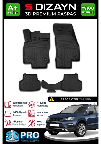S-dizayn Seat Ateca 3d Pro Havuzlu Paspas 2017-2020 A+ Kalite