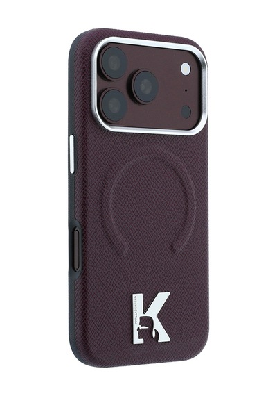 Apple iPhone Uyumlu 18 Pro Max Kılıf Karl Lagerfeld Lisanslı M-safe Khead Metal Logo Pu Grained Deri Kapak Bordo