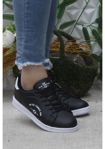 Fort Row Lena Siyah Beyaz Rahat Hafif Sneaker Kadın Spor Ayakkabı 001