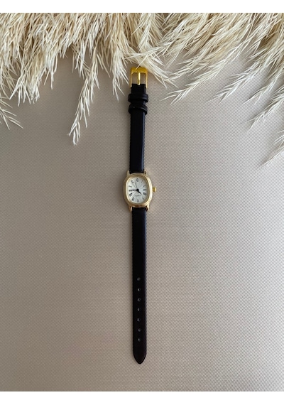 Esrada Quartz Retro Minimal Vintage Deri Kordon Kadın Kol Saati Gold