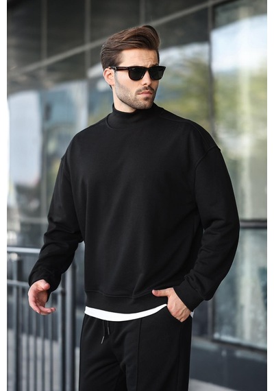 Madmext Siyah Yarım Balıkçı Yaka Erkek Basic Sweatshirt E7158 Siyah