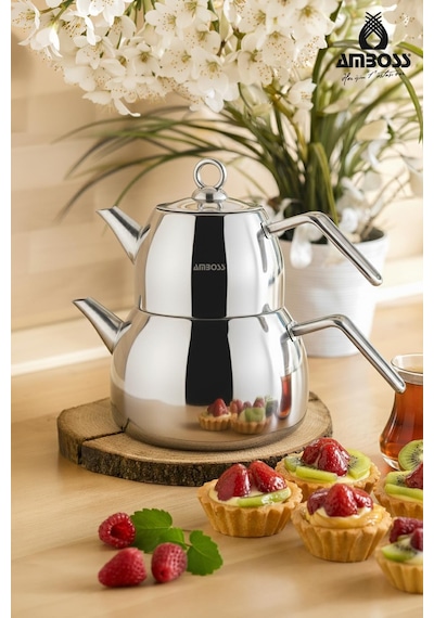 Viventea 4 Parça Paslanmaz Çelik Büyük Boy Çaydanlık Gri