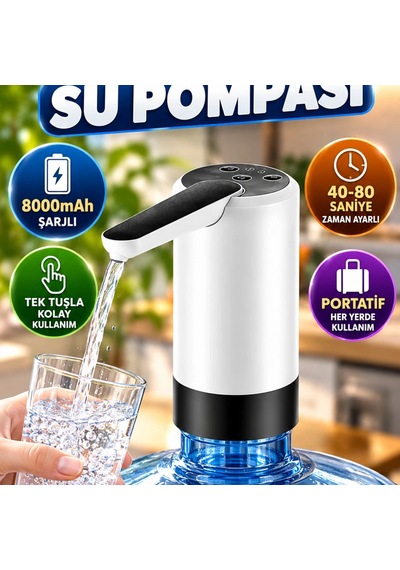 Otomatik Damacana Su Pompası 8000mah Şarjlı 40-80 Saniye Zaman Ayarlı Portatif Su Sebili Pompası Renkli
