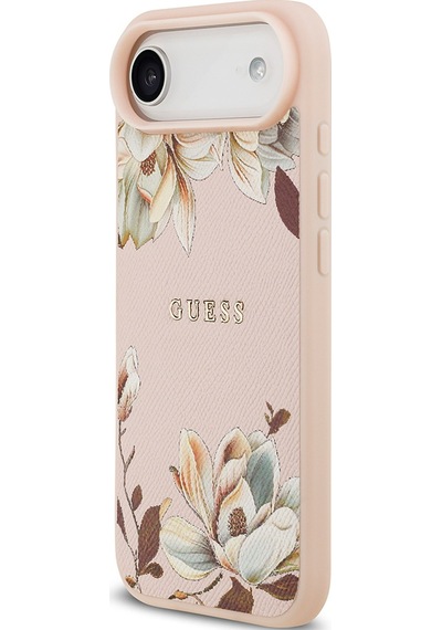 Apple Uyumlu iPhone 17 Air Kılıf Guess Lisanslı M-safeli Taneli Çiçek Tasarımlı Metal Yazı Logolu Pembe Pembe