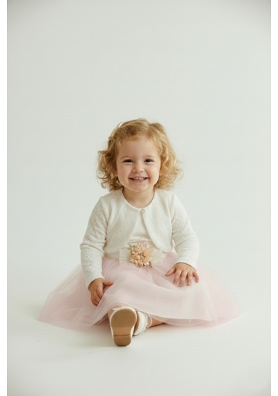 Mnk Baby & Kids Triko Bolerolu Bel Çiçekli Kız Bebek Elbise M00773 açık pembe
