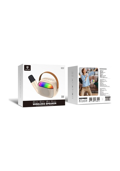 Lenyes S227 Rgb Işıklı Askılı Mikrofonlu Bluetooth Speaker Hoparlör V5.3 Bej