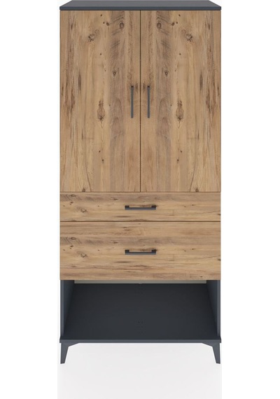 Hyperion Dolap Tek Raflı 2 Çekmeceli Tek Askılı 88x44x195 Antrasit-çam Antrasit