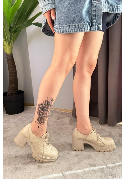 Kadın Diana Bej Cilt Carık Model 8 Cm Topuklu Platformlu Ayakkabı Bej