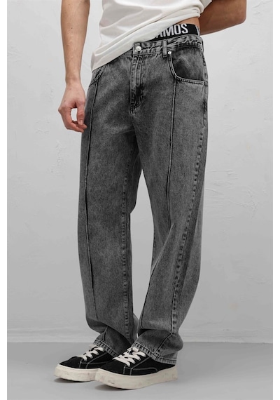 Vamos Dikiş Detaylı Relaxed Fit Jean Gri