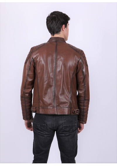 New Zaya Leather Erkek Açık Kahverengi Deri Mont Hakiki Deri Açık Kahverengi