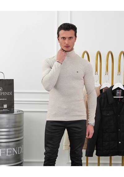 Modefendi Slim Fit İtalyan Kesim Tam Balıkçı Boğazlı Kazak Bej