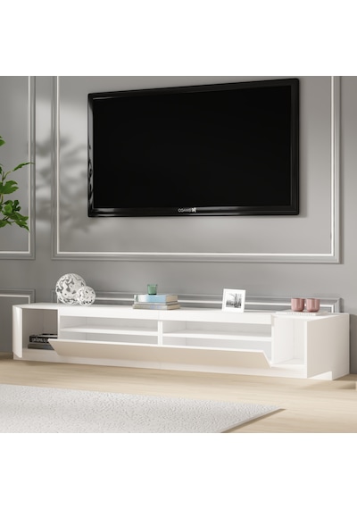T008 Arya Işıklı Tv Sehpası Set - Parlak Beyaz Parlak Beyaz