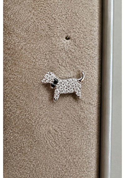 Sertifikalı 316l Çelik Taşlı Köpek Figürlü Siyah Tasma Detaylı Premium Gümüş Renk Tragus Ve Helix Pi