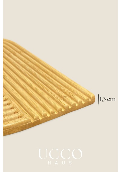 Doğal Bambu Sunumluk - 33x20x1,3cm Kahve, Tatlı, Peynir Oval Oluklu Servis Tabağı Tepsi Krem