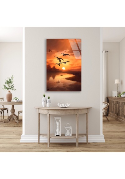 Gün Batımında Kuşlar - Cam Tablo - Deg0918 50 X 70 Cm