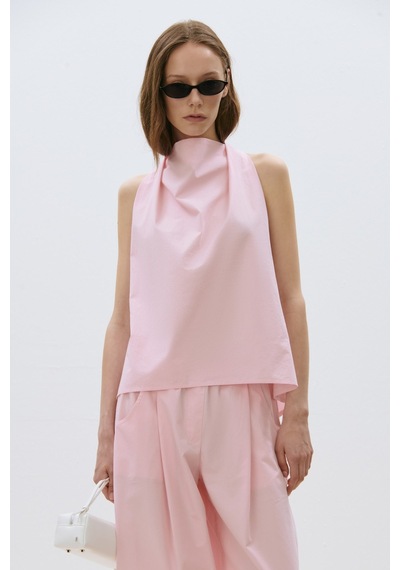 Suud Collection Pembe Marty Halter Yaka Poplin Bluz