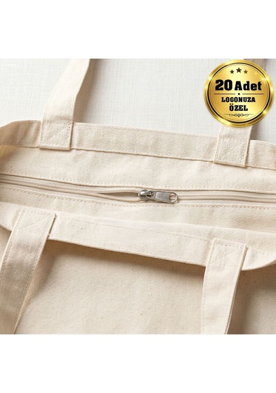Logonuza Özel 20 Adet Fermuarlı Ham Bez Çanta 35x40cm Promosyon Logo Baskılı Ham Bez Çanta Ham Renk