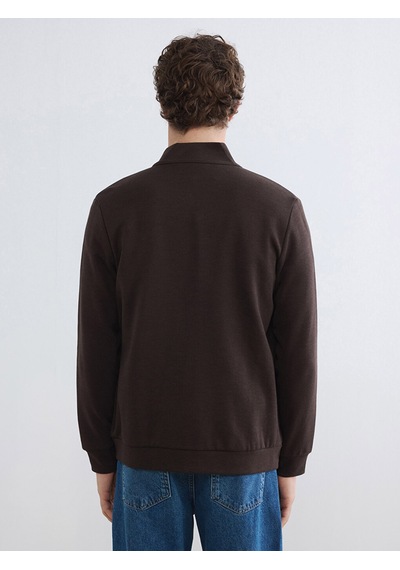 Lcwaıkıkı Classic Kahverengi Dik Yaka Erkek Fermuarlı Sweatshirt