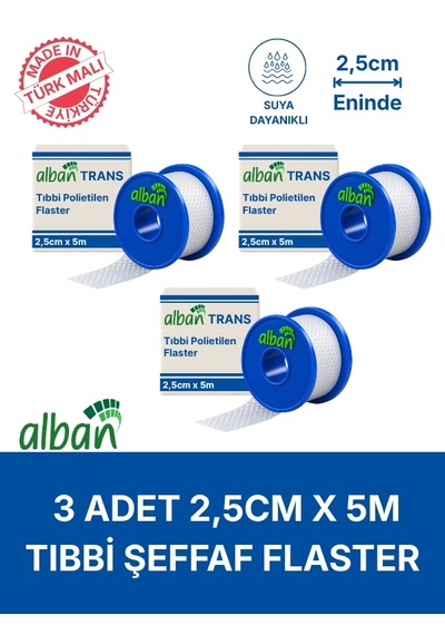 Pe 2,5cm X 5m, 3 Kutulu Set, Şeffaf Perforeli Flaster. Hipoalerjenik, Nefes Alabilen, Cilde Dost, Suya Dayanıklı