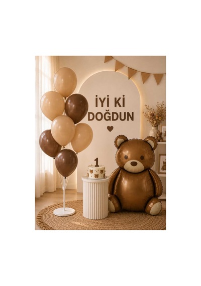 Saremset Retro Ayıcık Folyo Balonlu Doğum Günü Parti Seti-standlı Kahverengi Ve Latte Balon İle Teddy Bear Konsepti Tüm Yaşlar