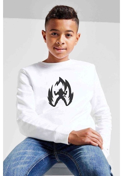Tshirthane Silhouette Dragon Ball 2 Baskılı Unisex Çocuk Beyaz Sweatshirt Beyaz