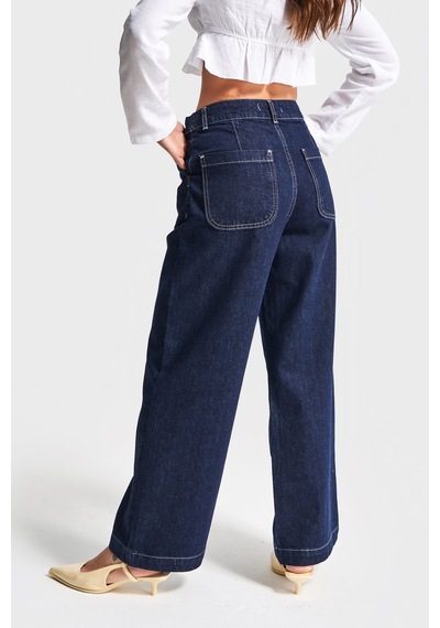 it's basic Kadın İndigo Renk 7s5-50 Culotte Fit Bol Kesim Viskon Koton Kumaş İç Boy 68cm Denim Jean