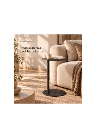 Slate Metal C Sehpa Modern Tasarım Elips Tablalı Minimalist Koltuk Yanı Sehpa Siyah - 935314037 Siyah