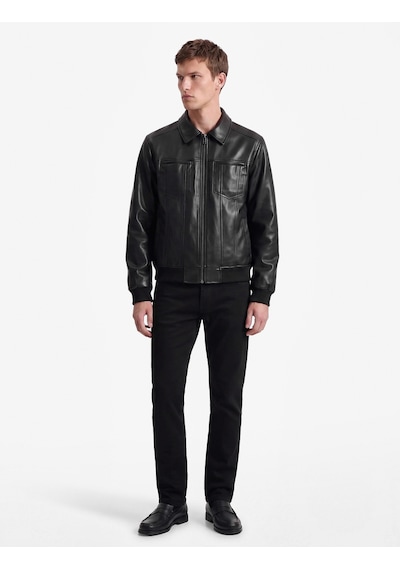 Koton Slim Fit Gömlek Yaka Fermuarlı Cepli Suni Deri Ceket Siyah 7wam20079hw