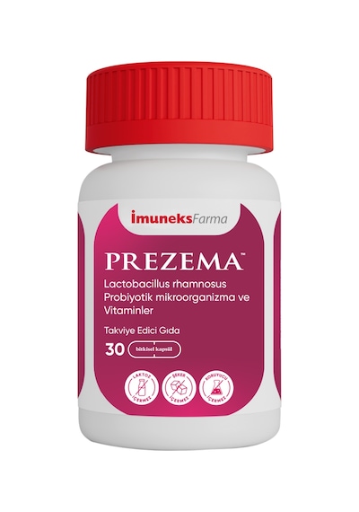 İmuneks Farma Prezema™ Lactobacillus rhamnosus Probiyotik mikroorganizma ve Vitaminler İçeren Takviye Edici Gıda 30 Kapsül
