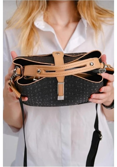Just Polo Kadın Kabartma Baskılı Lüks El Ve Omuz Çantası Shopper Siyah - Taba