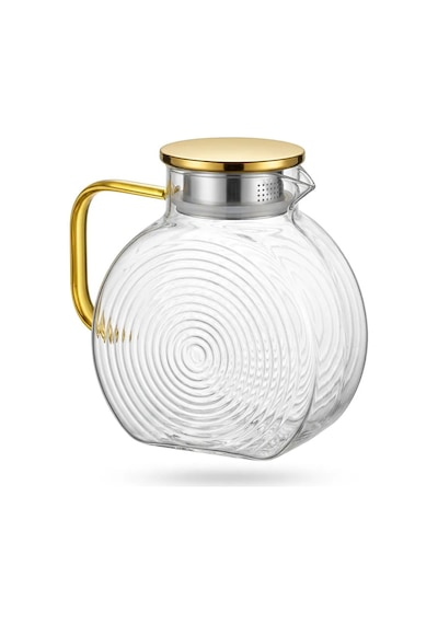 Borosilikat Cam Şeffaf Salyangoz Desenli Filtreli Sürahi 2500 Ml Buzdolabı Kapağına Uygun Isıya Dayanıklı Çay & De