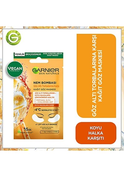 Nem Bombası Göz Altı Torbalarına Karşı Kağıt Göz Maskesi Portakal Suyu & Hyaluronik Asit