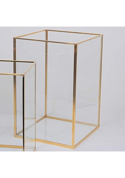 Mumluk Cam Pirinç Gold Fanus Teraryum Geometrik Yapımı Dekoratif 3 Parça Çok Renkli