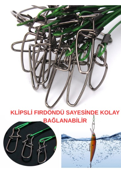 Ea genset Klipsli Fırdöndülü Yeşil Çelik Tel 5 Adet 15 Cm