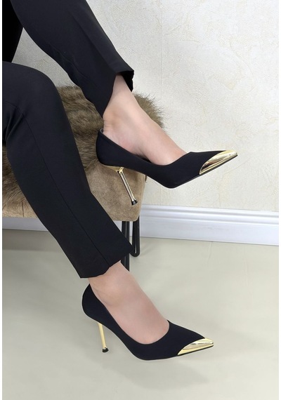 Melonika Alis Siyah Saten Stiletto Ayakkabı Çok Renkli