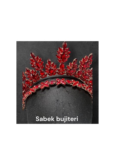 Crystal Bloom- Gelin Tacı Nişan Tacı Kına Tacı Kristal Taç Işıltılı Taç Zarif Taç After Party Taç Kırmızı - 788252626 Kırmızı