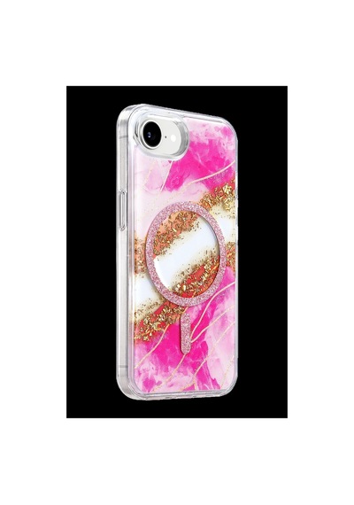 Herşeytrend Onegif Apple iPhone Uyumlu 17e Lotus Simli Magsafe Kapak - Pembe Çok Renkli Diğer