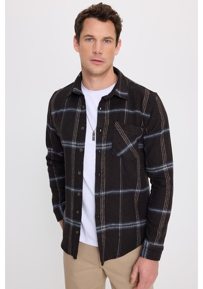 Tudors Erkek Slim Fit Dar Kesim Kareli Cepli Siyah Oduncu Gömlek-41793 Çok Renkli Tudors Erkek Slim Fit Dar Kesim Kareli Cepli Siyah Oduncu Gömlek-41793 Çok Renkli