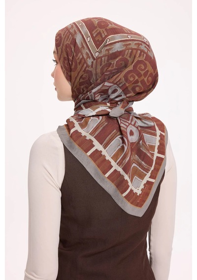 Silk Home Dört Mevsim Antik Motif Viskon Velora Eşarp 6419 Soğan Kabuğu-ekru