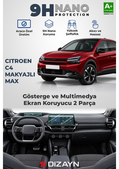 S-dizayn Citroen C4 Makyajlı Max 9h Nano Gösterge Ve Multimedya Ekran Koruyucu 2'li Set Parlak 2025 Üzeri A+ Kalite 20676006