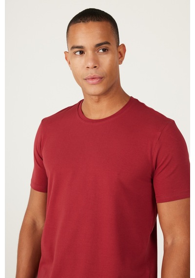 Erkek Bordo 360 Derece Her Yöne Esneyen Slim Fit Bisiklet Yaka Tişört Bordo