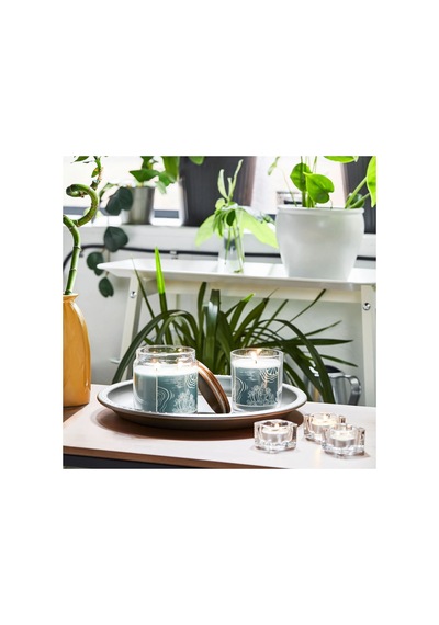 Ikea Bukettapel Cam Kaplı Kokulu Mum 9 X 10 Cm Bergamot Turkuaz - Mavi Çok Renkli