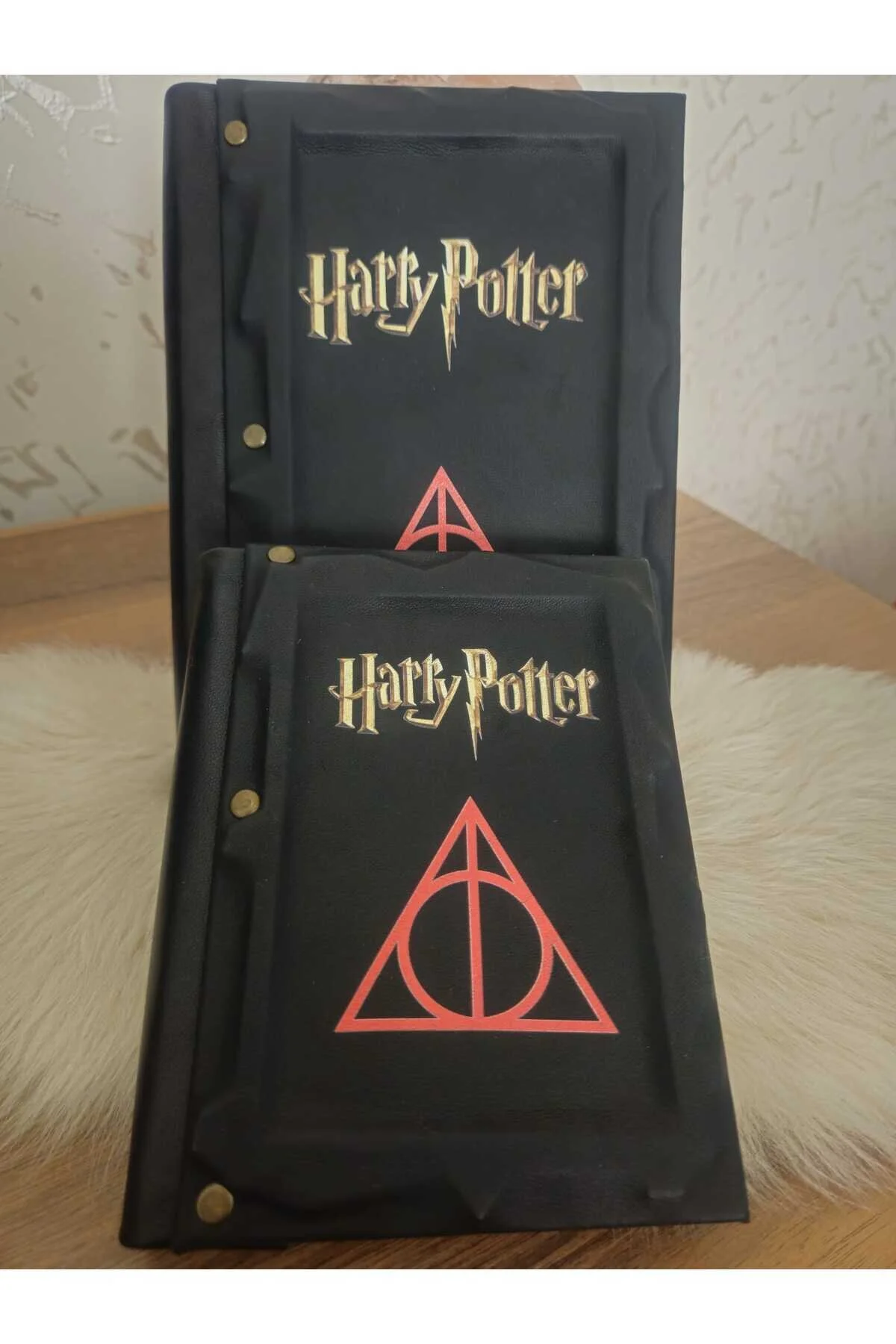 Hakiki Deri Harry Potter Baskılı Özel Dizayn El Yapımı Defter Siyah - Altın