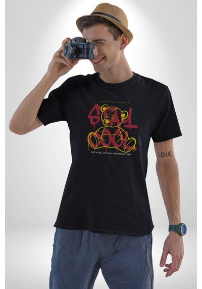 Game Oyun Alanı Unisex Unisex Siyah Organik Baskılı T-shirt Penye Yüksek Kalite Siyah