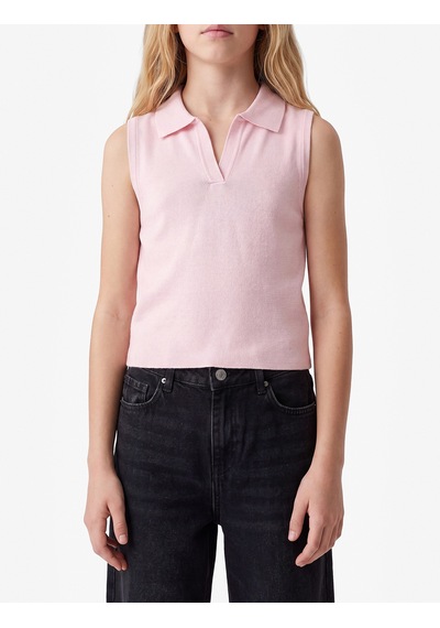 Koton Slim Fit Viskon Karışımlı Gömlek Yaka Kolsuz Triko Atlet Pembe 7wkg90126ht Gül