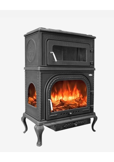 Reyo Stove Abant Üç Camlı Yan Kapak Fırınlı Döküm Şömine Soba