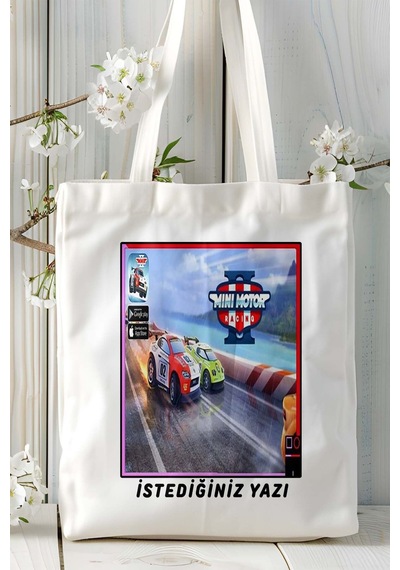 Art Hediye Mini Motorracing Mobil Oyun Baskılı Bez Çanta Omuz Çantası Çift Tafaflı Baskı Kişiye Özel 1 Çok Renkli