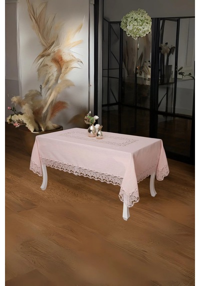 Beril Lüx Dantelli Keten Kumaş Pudra Masa Örtüsü 160x230 Cm - 1124 Çok Renkli