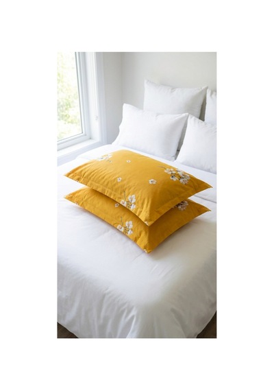 %100 Pamuklu Çiçek Desenli Volanlı Yastık Kılıfı 2 Adet 50x70 Cm Sarı - 864231967 Sarı